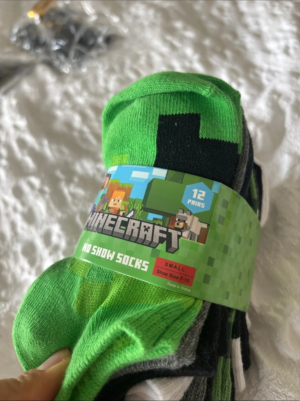 Boys No-Show Minecraf Socks - Green, Black, White, Gray (12-Pack)